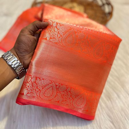 CATLON TAPETA SILK SAREE - VIBRANT REDDISH