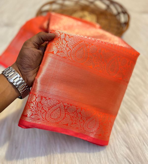 CATLON TAPETA SILK SAREE - VIBRANT REDDISH