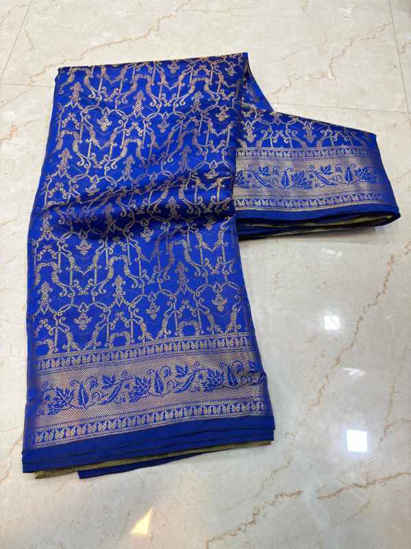 Catlon Tapeta Saree - Royal Blue Colour With Golden Jari