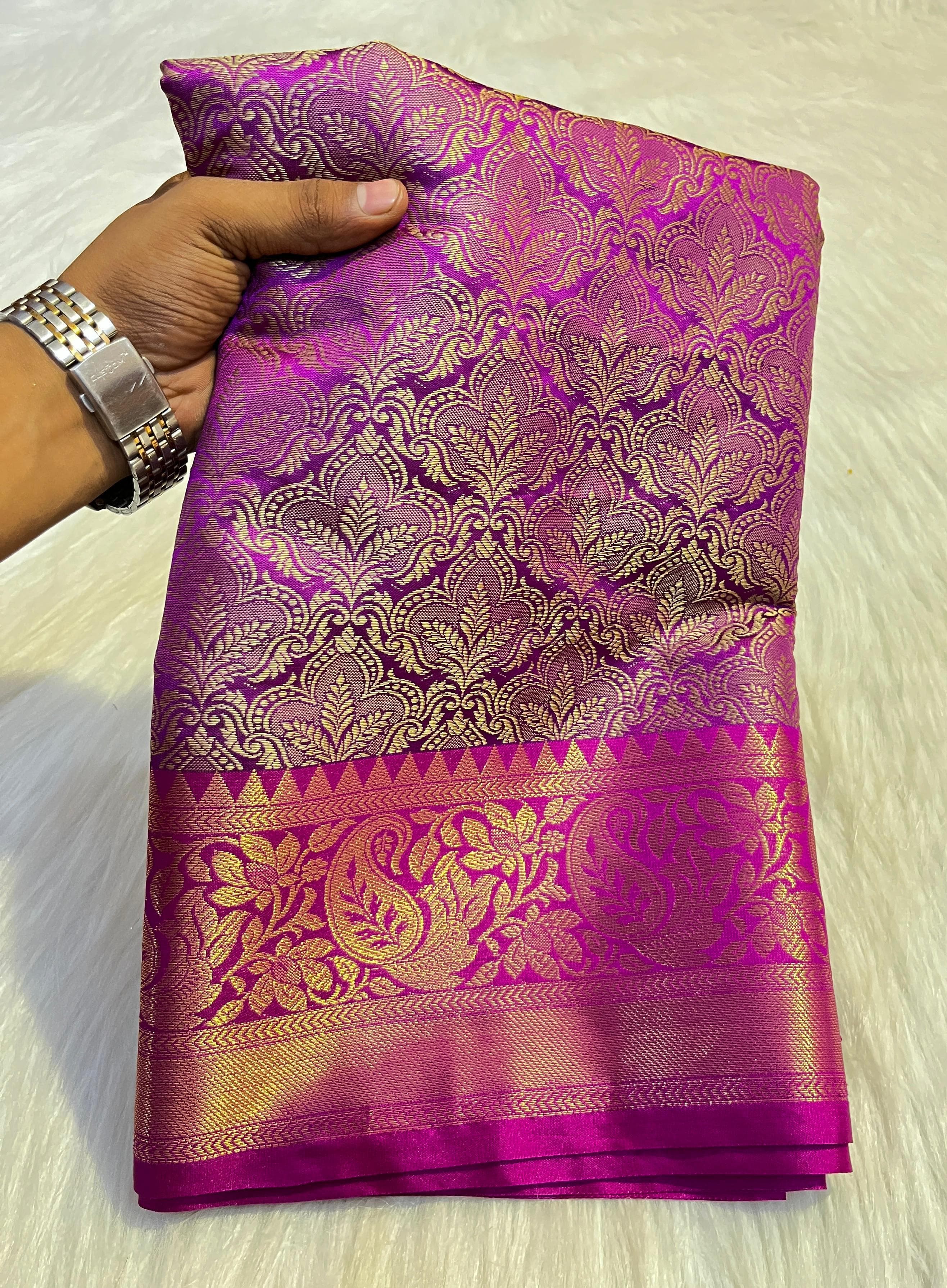 Catlon Tapeta Silk Saree Inspired by Pooja Hegde - Rich Wine Purple Colour - Image 9