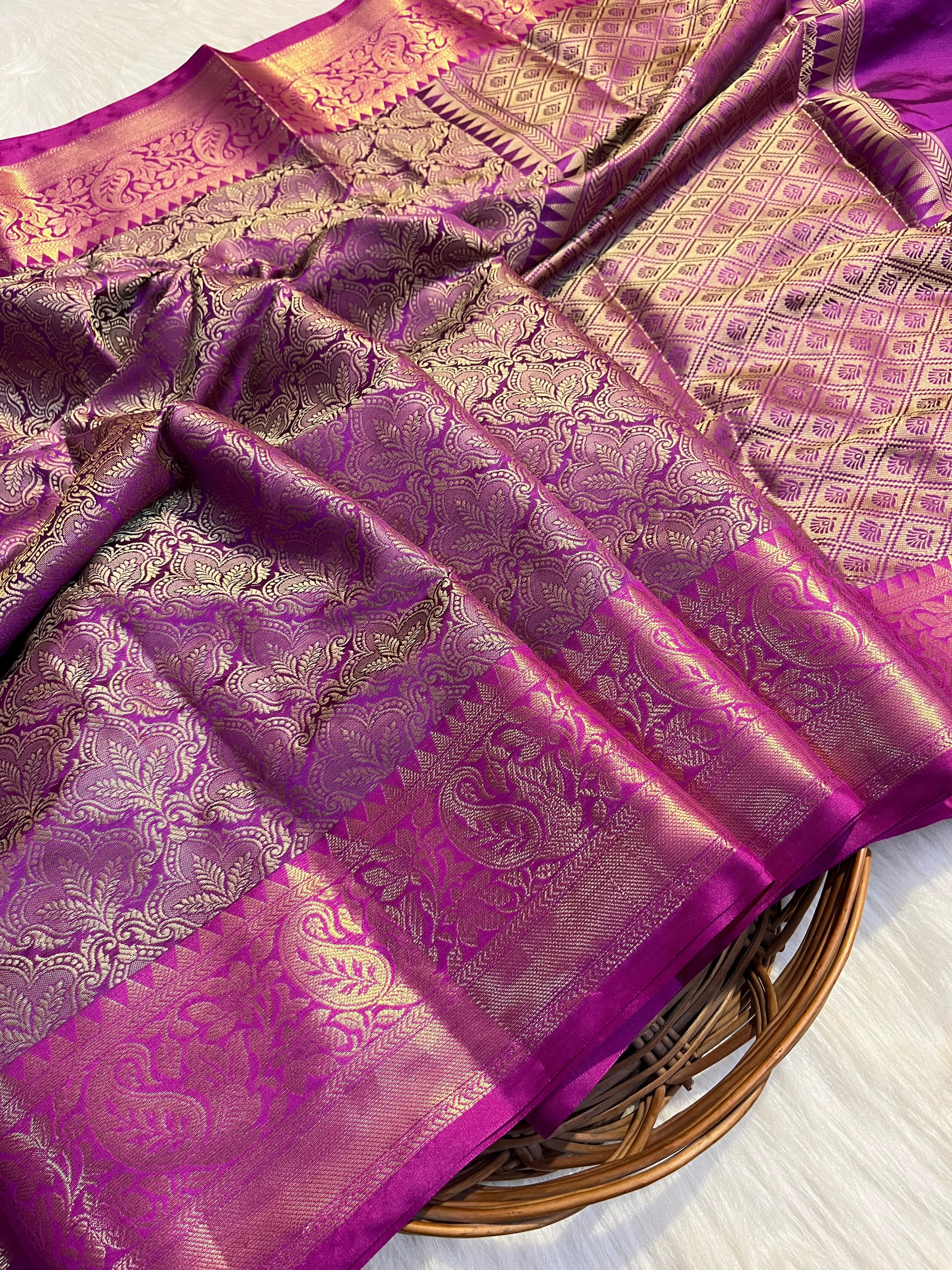 Catlon Tapeta Silk Saree Inspired by Pooja Hegde - Rich Wine Purple Colour - Image 8
