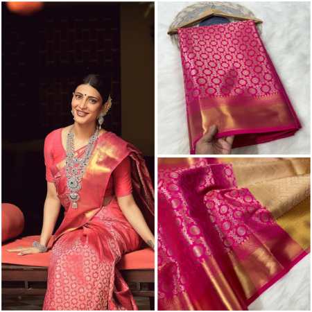 Premium Quality Kanjivaram Saree - Rani Pink Colour