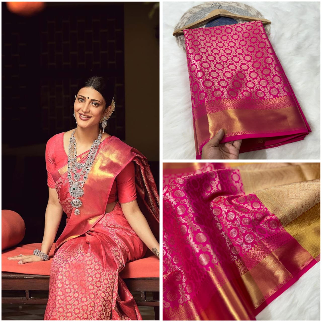 Premium Quality Kanjivaram Saree – Rani Pink Colour – Khapraw Store