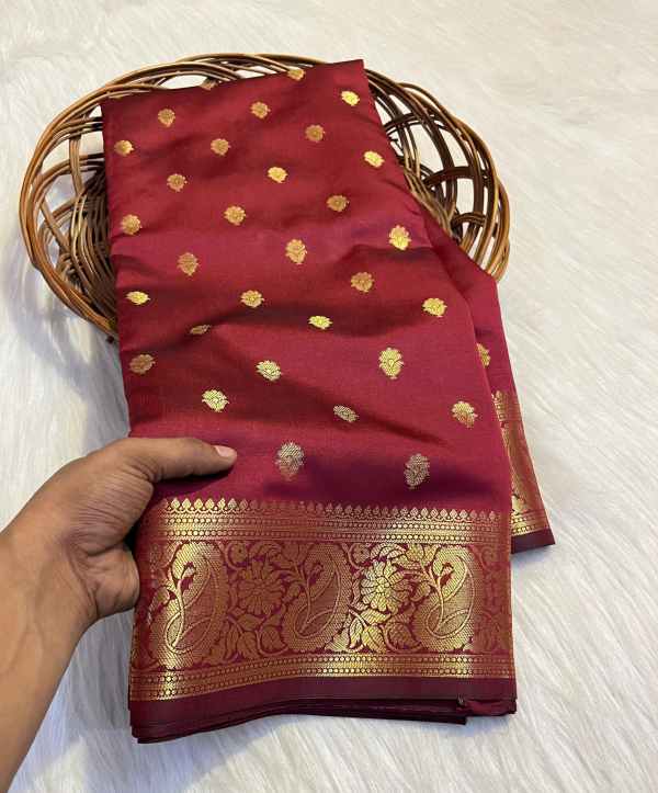 Semi Katan Tapeta Soft Silk Saree - Maroon Colour