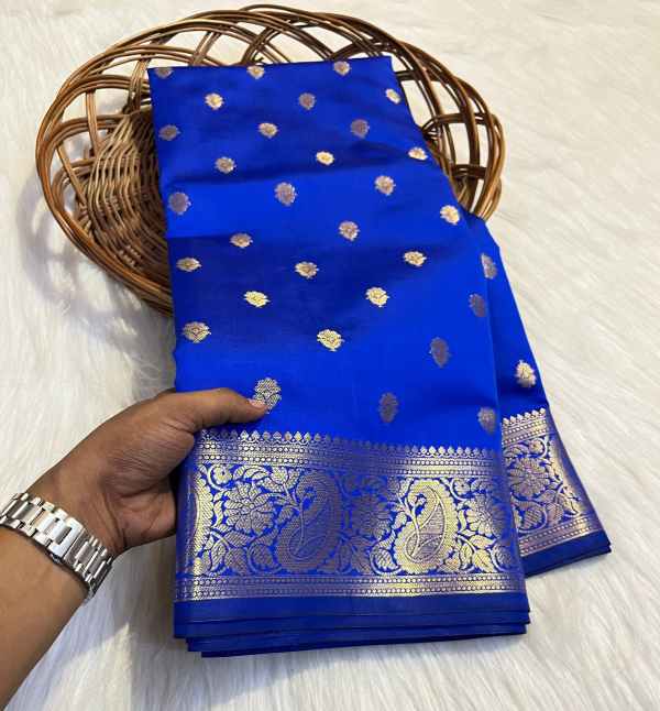 Semi Katan Tapeta Soft Silk Saree - Royal Blue Colour