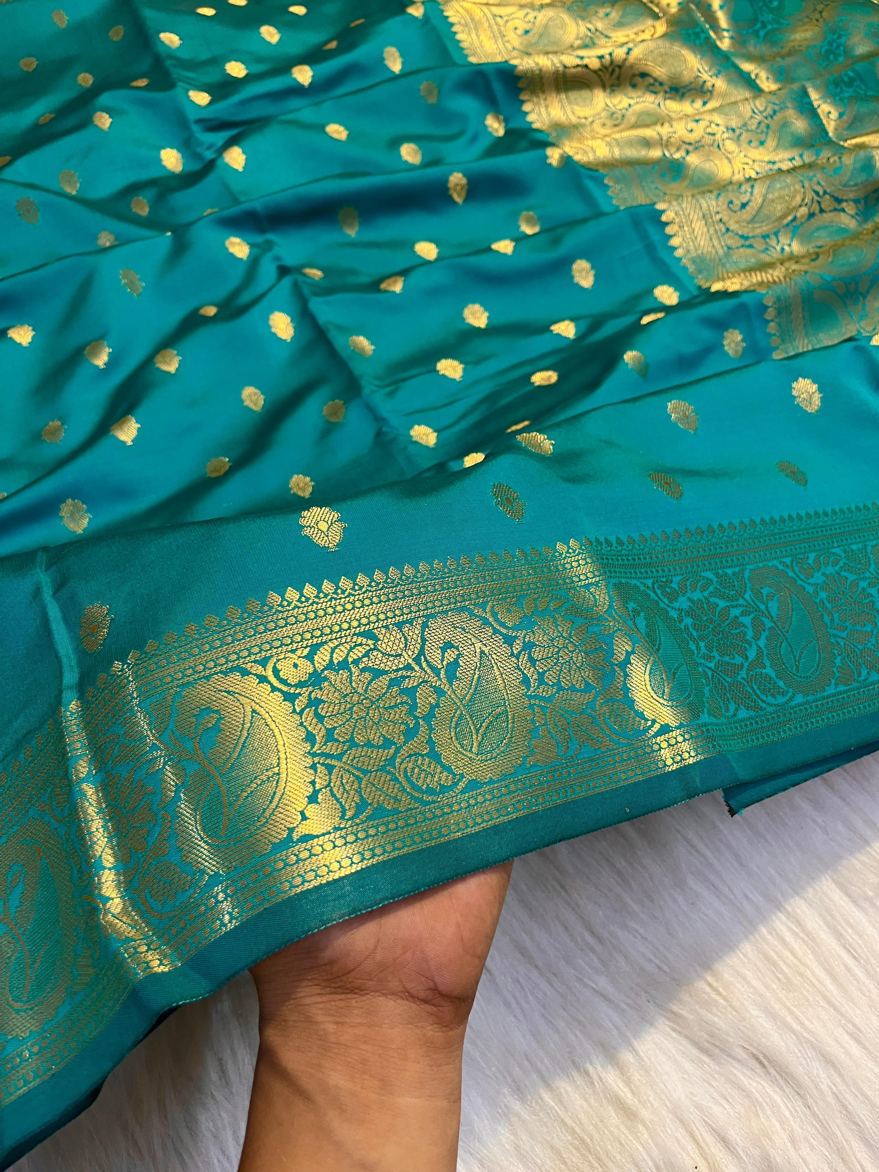 Semi Katan Tapeta Soft Silk Saree - Teal Green - Image 5