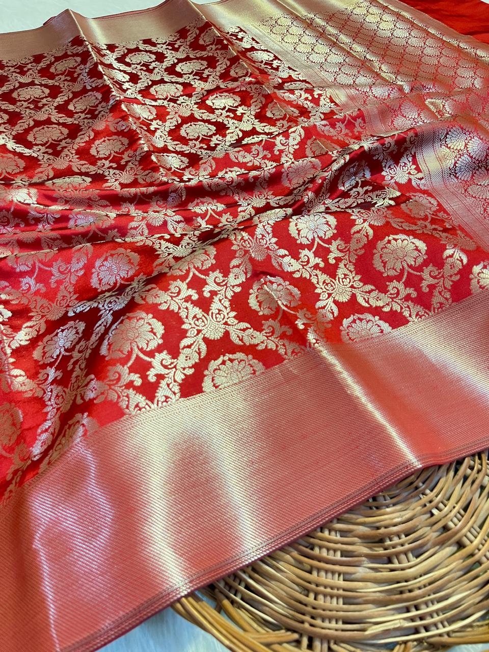 Premium Tapeta Silk Saree - Rich Red Colour - Image 3