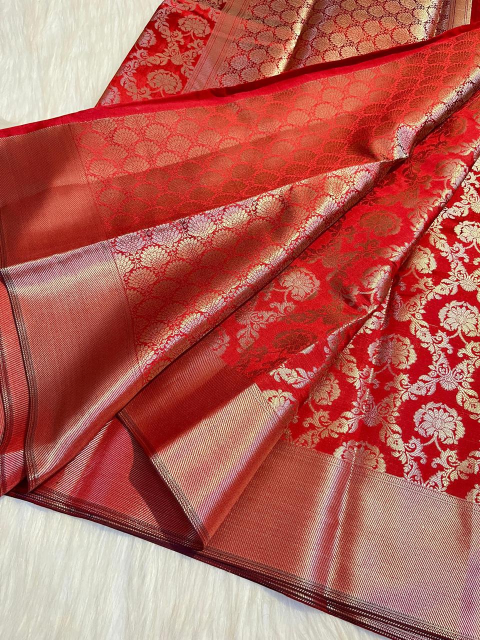 Premium Tapeta Silk Saree - Rich Red Colour - Image 5