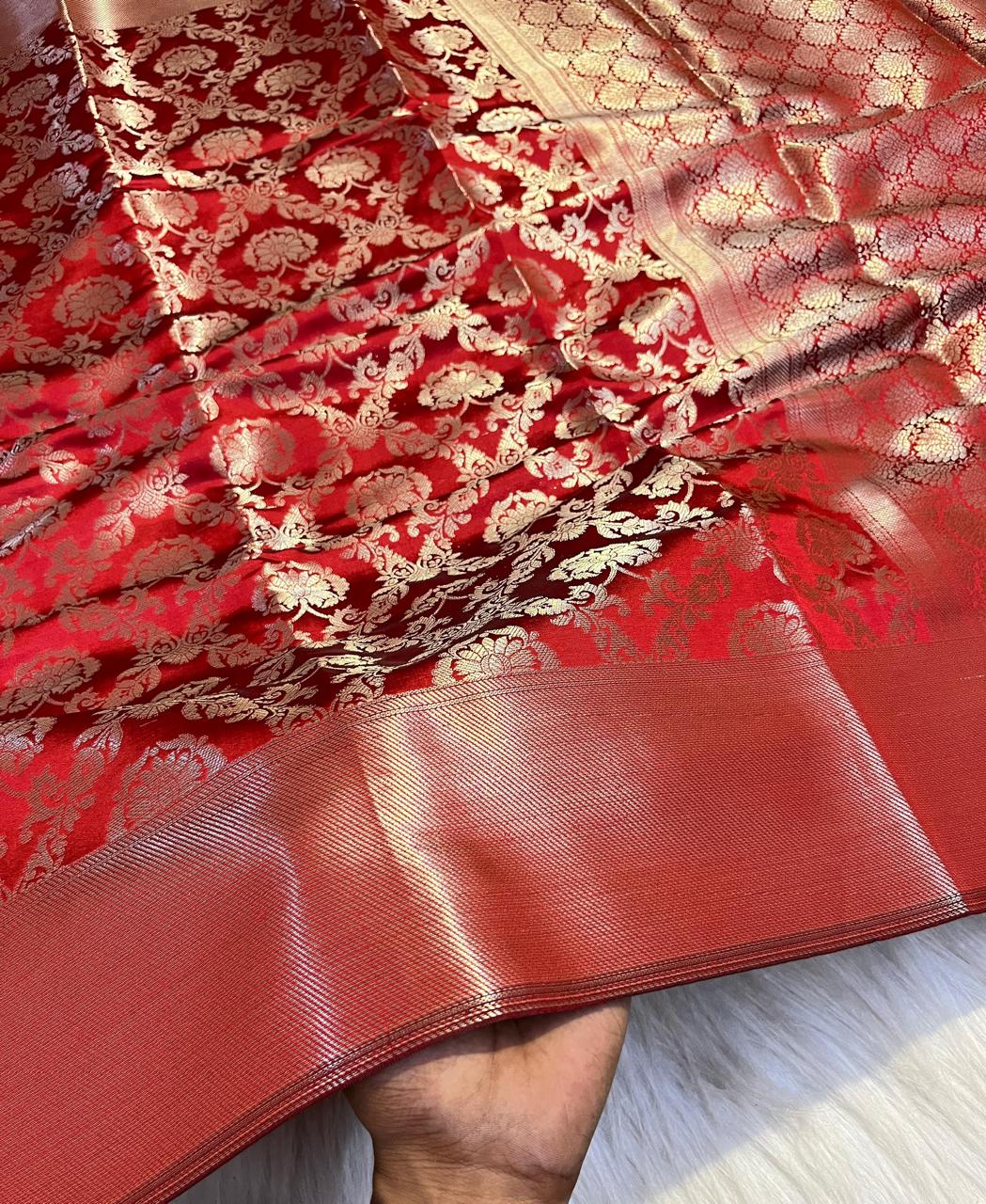 Premium Tapeta Silk Saree - Rich Red Colour - Image 4